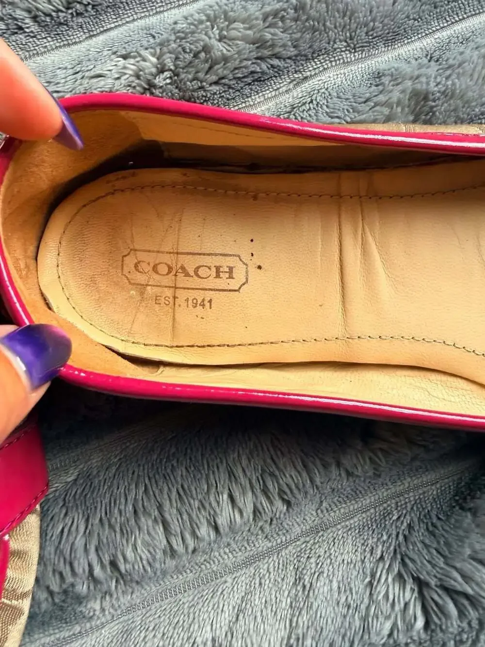 Coach Hellen Pink Patent Leather Trim Signature Canvas Flats Size 9B
